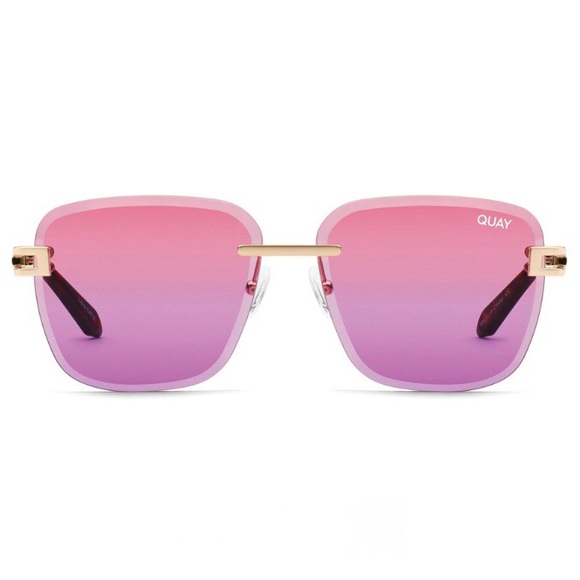 QUAY No Cap Sunglasses Gold Frame Pink Coral Fade Lens Oversized Rimless Chain - Picture 5 of 15